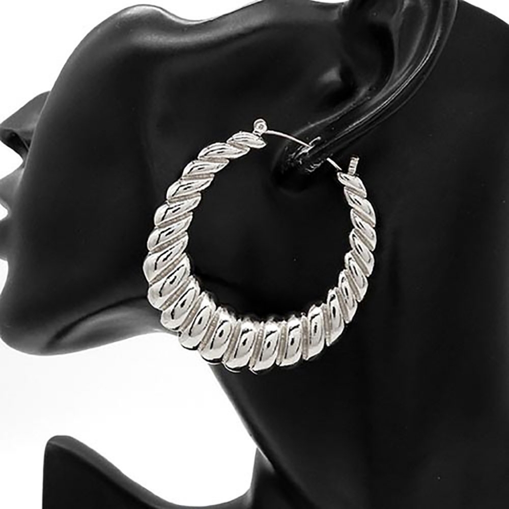 Silver Metal 2.2" Round Croissant Twisted Hoop Earrings Casual Everyday Jewelry